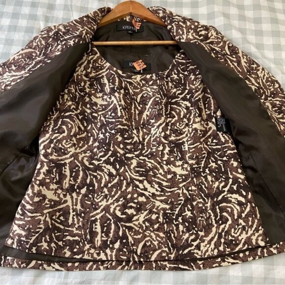 Kasper Pure Silk 2-Piece Blazer  Camisole Brown Black Cream Abstract Size US 8 - Picture 5 of 16